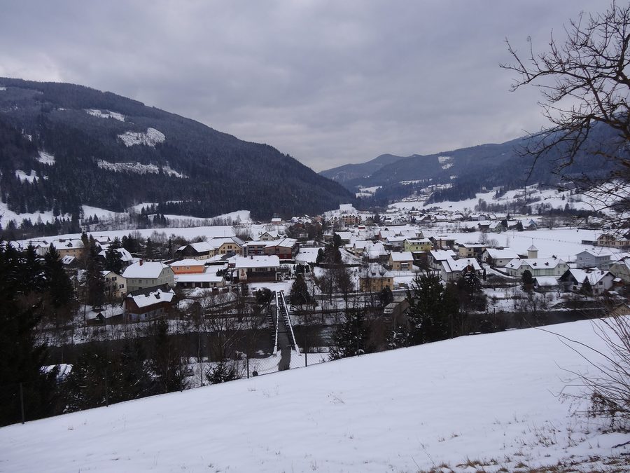 View of Stadl an der Mur in front of a mountain landscape