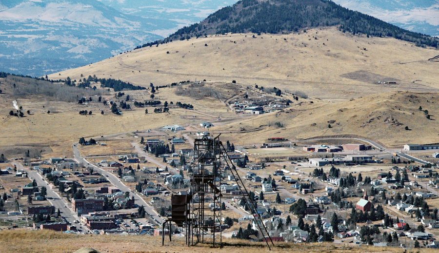 View of Cripple Creek in Colorado with Mount Pisgah in the background