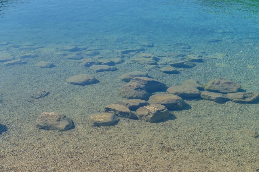 Flat shoreline area of Lake Alpsee near Hohenschwangau in Ostallgäu