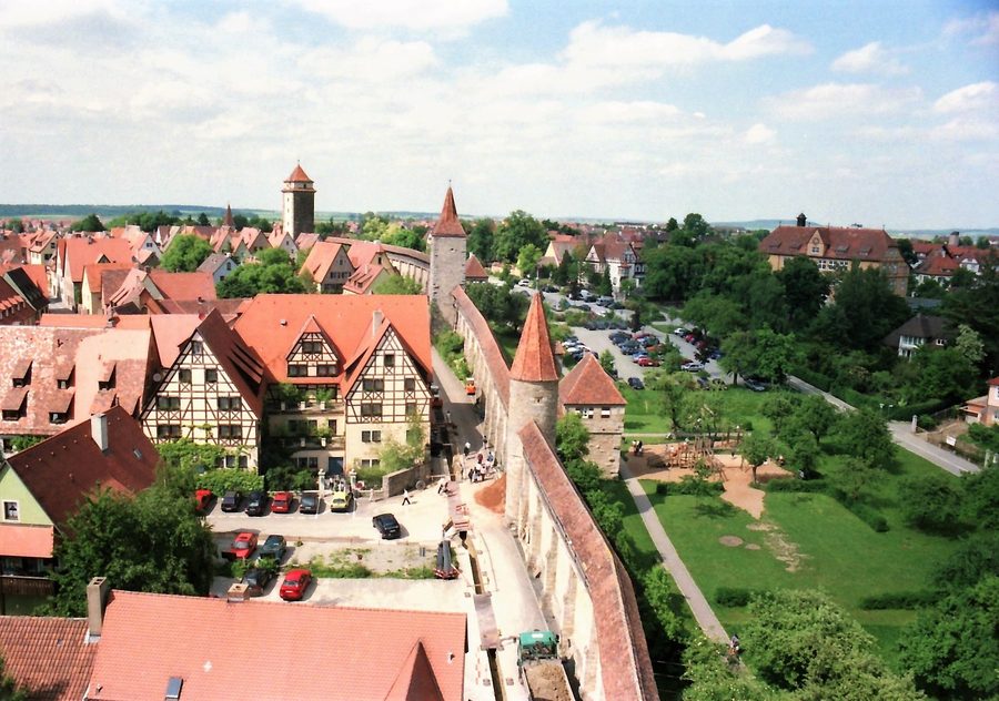 View from the town wall over the rooftops of Rothenburg ob der Tauber