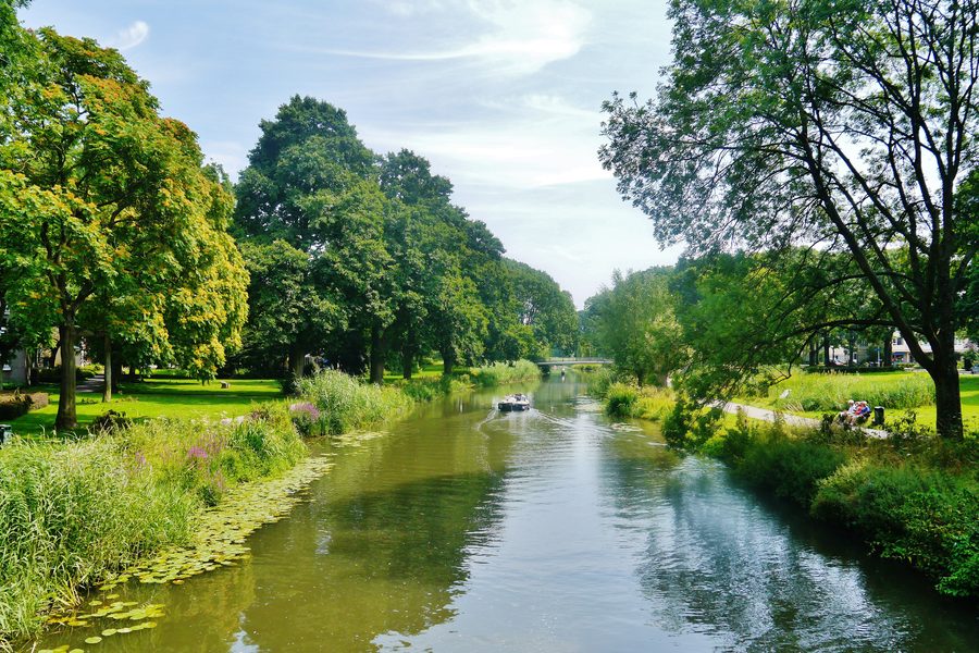 Canal with historic houses in Utrecht