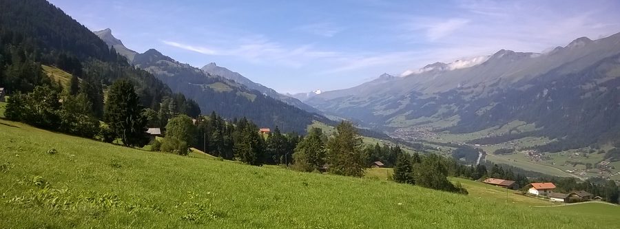 View from the panoramic trail above Reichenbach across the Kandertal towards Frutigen