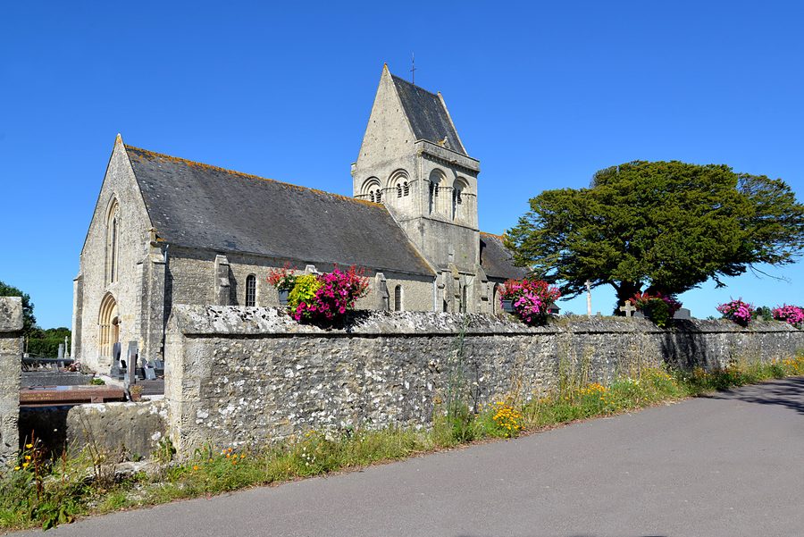 Exterior view of Saint-Hilaire Church in Brucheville