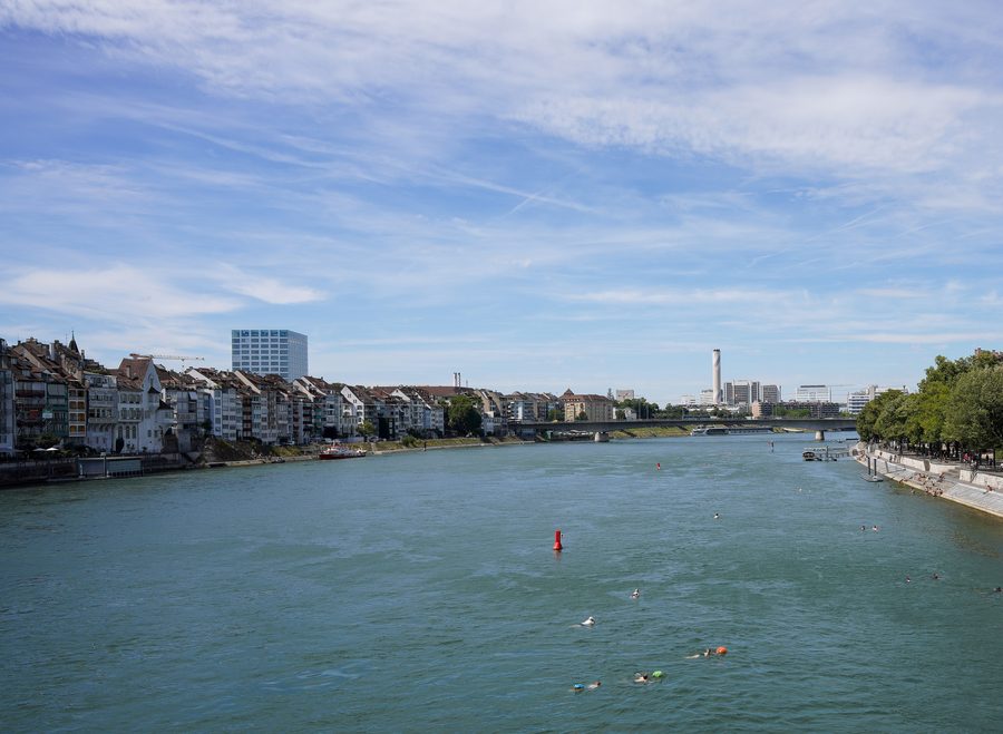The Rhine in Basel with the urban riverbank