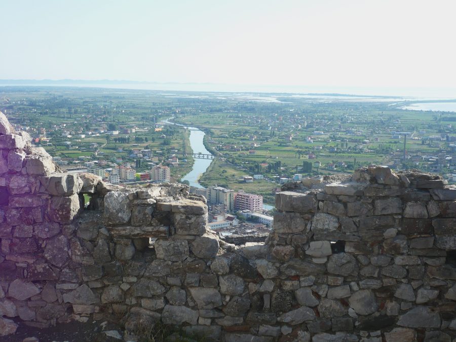 Lezhë Castle with a view over the town.