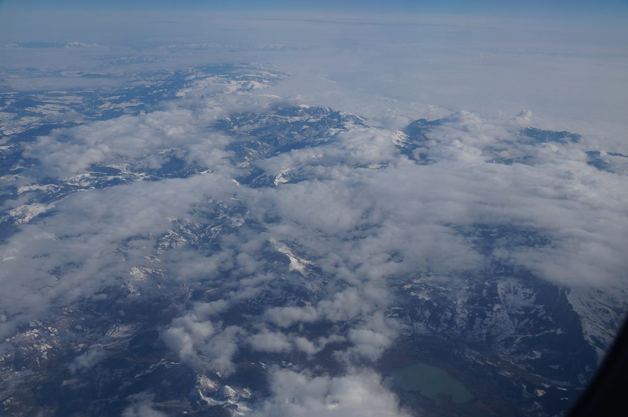 Lake Plav in front of the Prokletije mountains in Montenegro, taken from the air