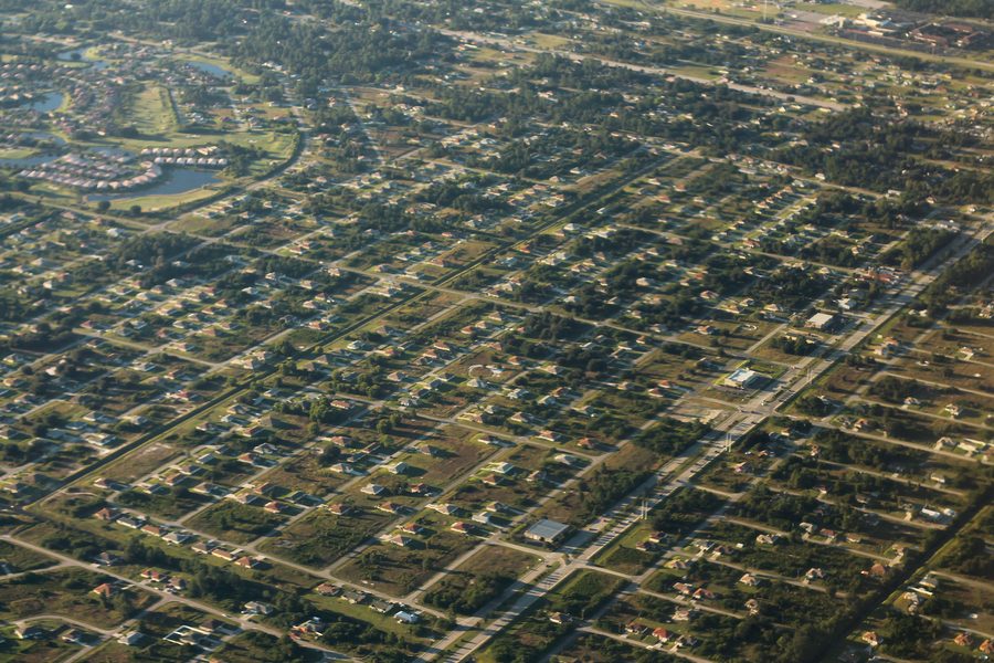 Aerial view of Gunnery Road in Lehigh Acres, Florida