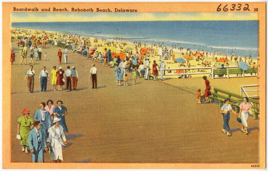 Boardwalk and beach in Rehoboth Beach, Delaware