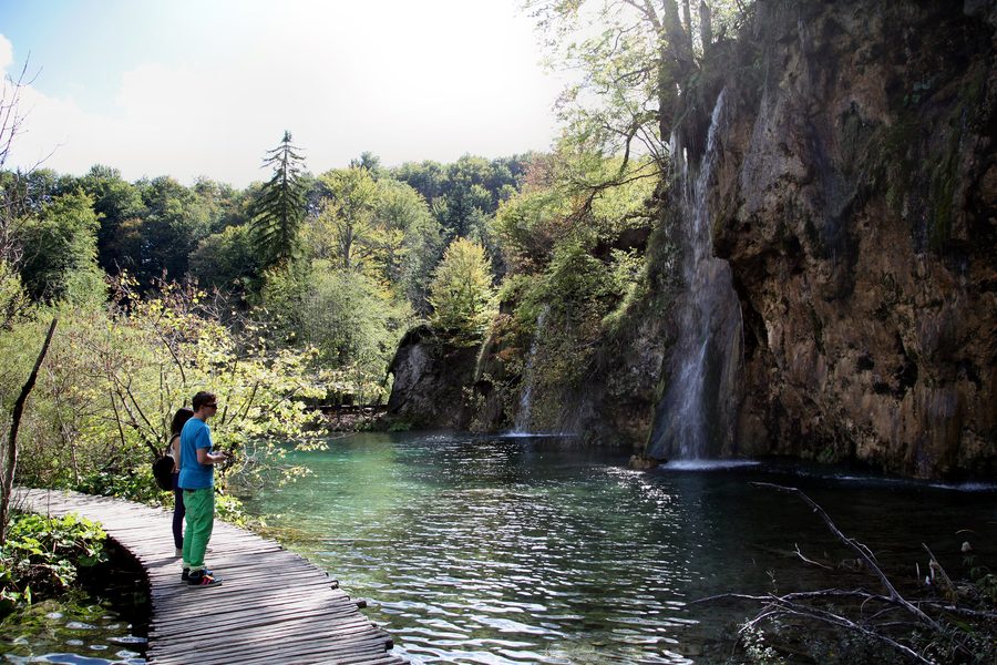 Karst landscape and waterfalls in Plitvice Lakes National Park in Croatia