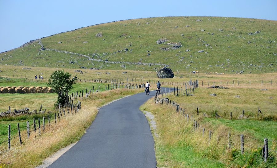 Hilly landscape on the Aubrac plateau near Rieutort in France