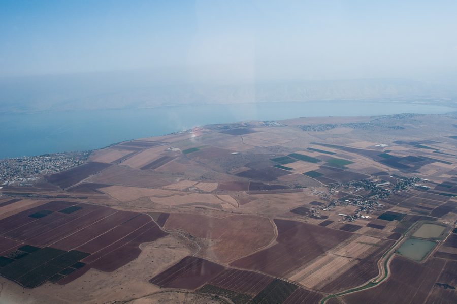 Moshav HaZoreim, fields and the Sea of Galilee
