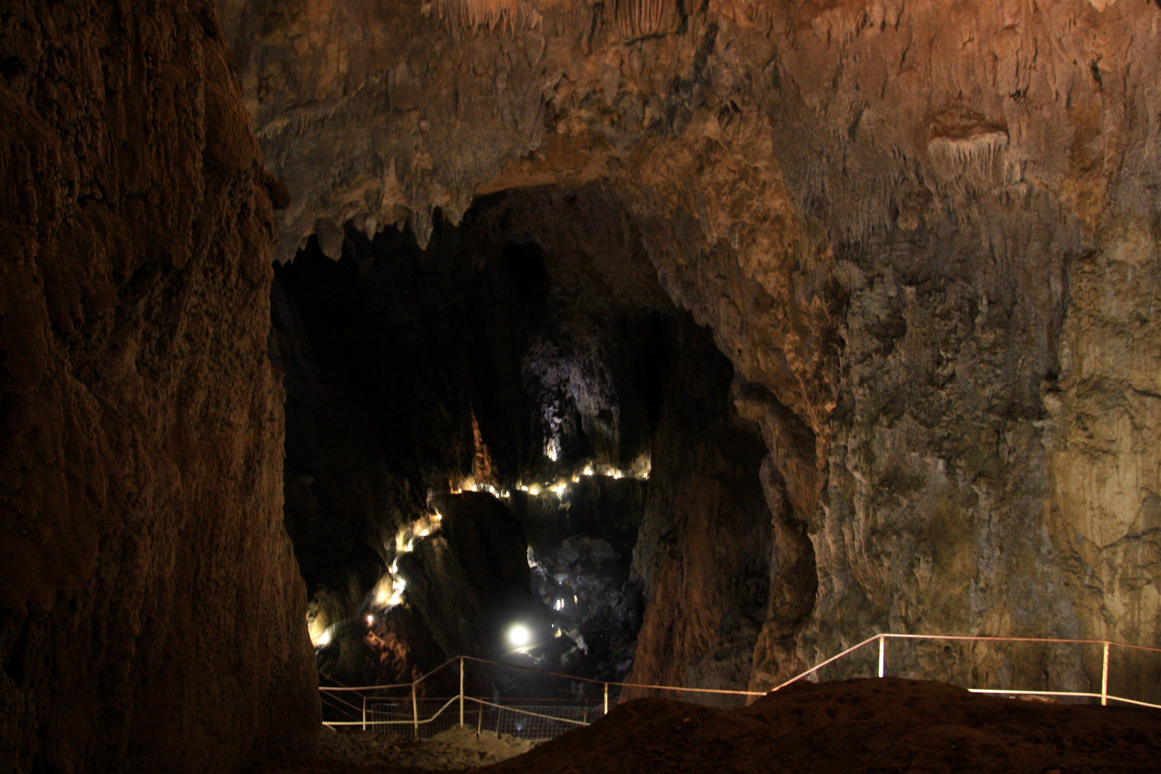 Rocky gorge with a stream inside the Škocjan Caves in Slovenia.