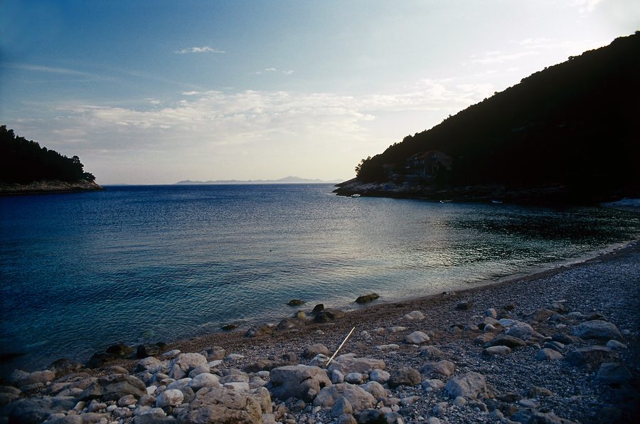 Pupnatska Luka bay on the south coast of Korčula, view from the beach toward the south