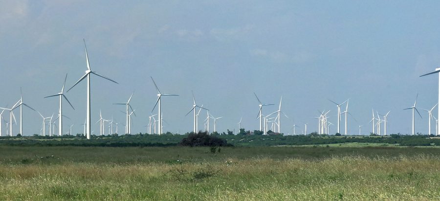 Wind turbines in a wind farm in Nolan County, Texas