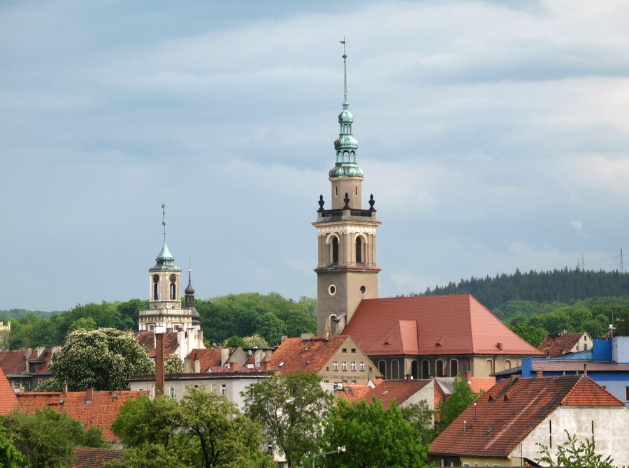 Town hall and the Church of St. Peter and Paul in Åšwiebodzice