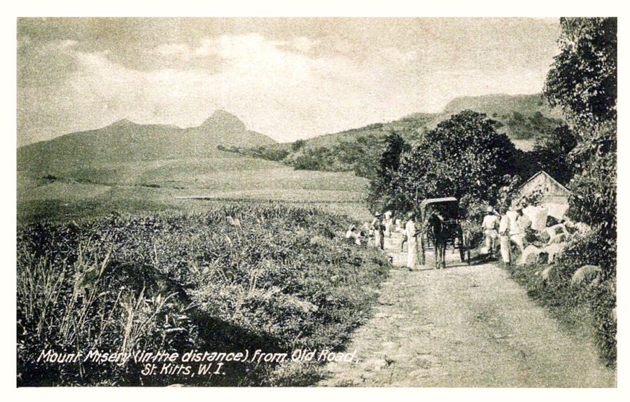 Historic view of Mount Liamuiga, then called Mount Misery, on St. Kitts.