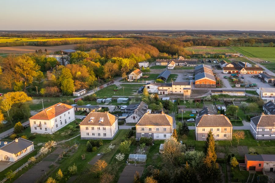 Aerial view of the village of Minikowo in Powiat Nakielski