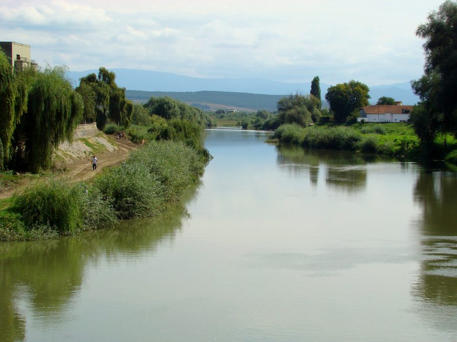 The Timiș with the iron bridge in Lugoj in Timiș County, Romania
