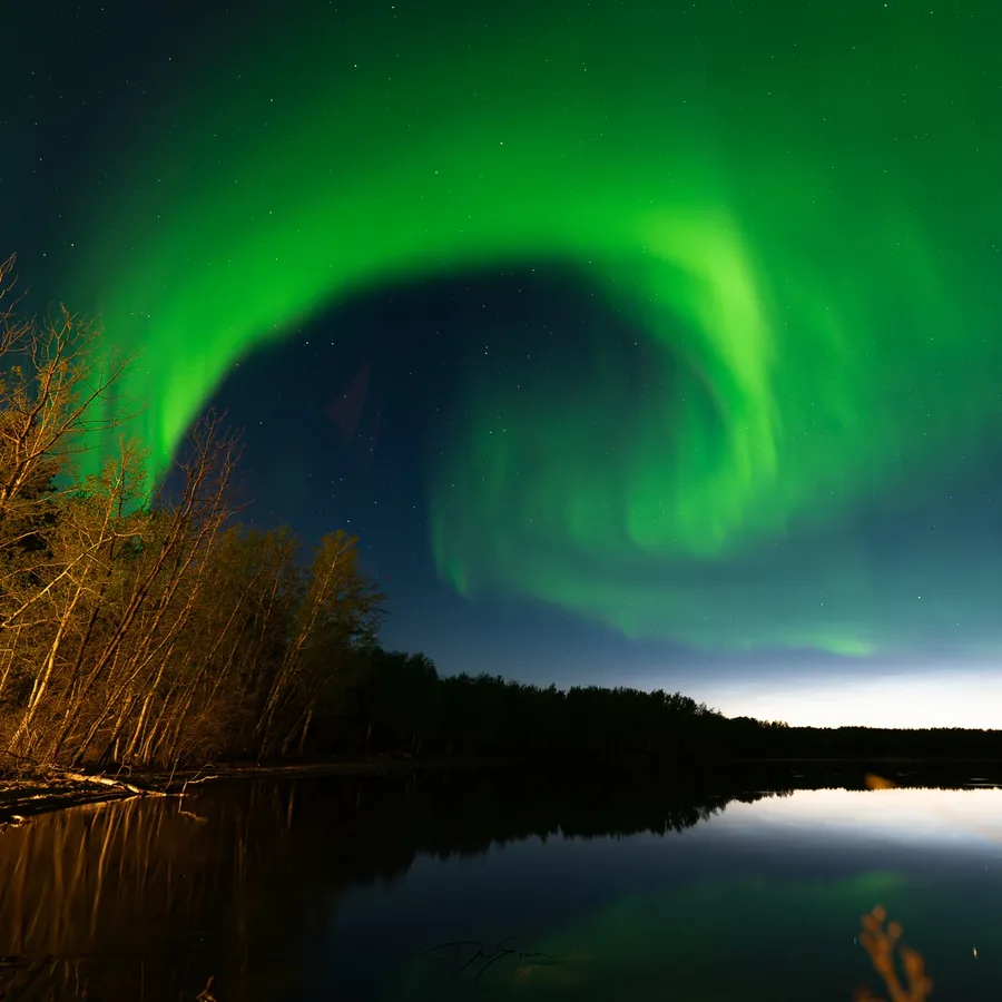 Northern lights over Pinehouse Lake in Saskatchewan