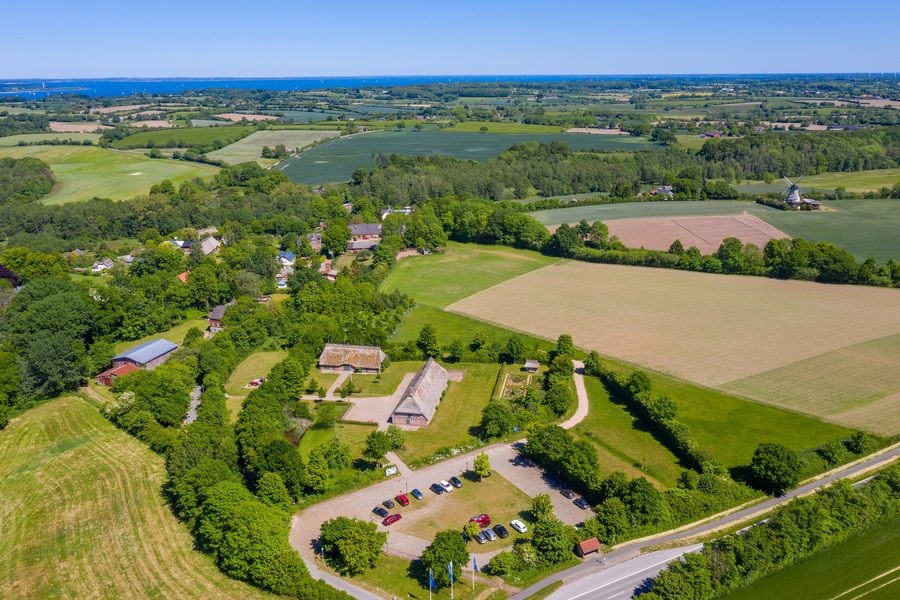 View over the hedge-lined landscape typical of Angeln at the Unewatt Landscape Museum