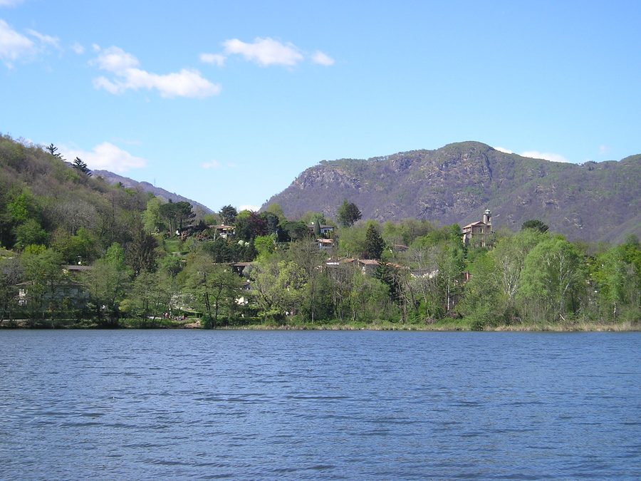 Lago di Origlio in a green landscape