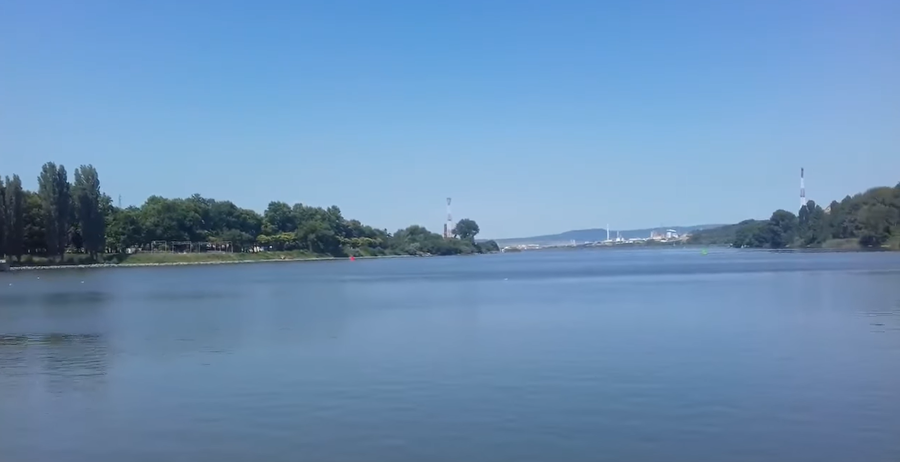 View from the ferry across Lake Beloslav to the west