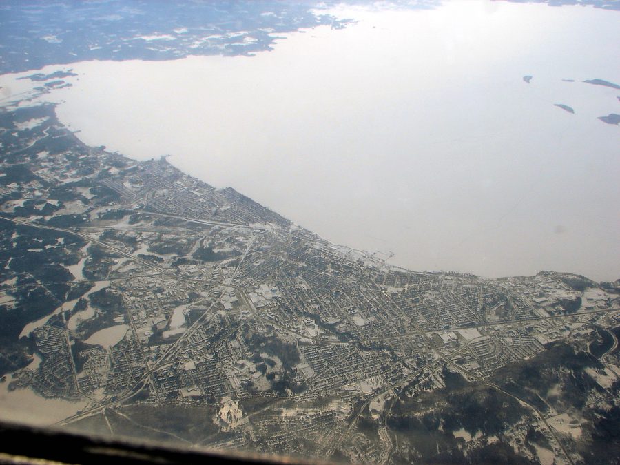 Aerial view of North Bay and Lake Nipissing.