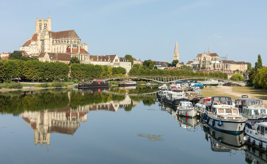 View of the Yonne, Saint-Étienne Cathedral and Saint-Germain Abbey in Auxerre