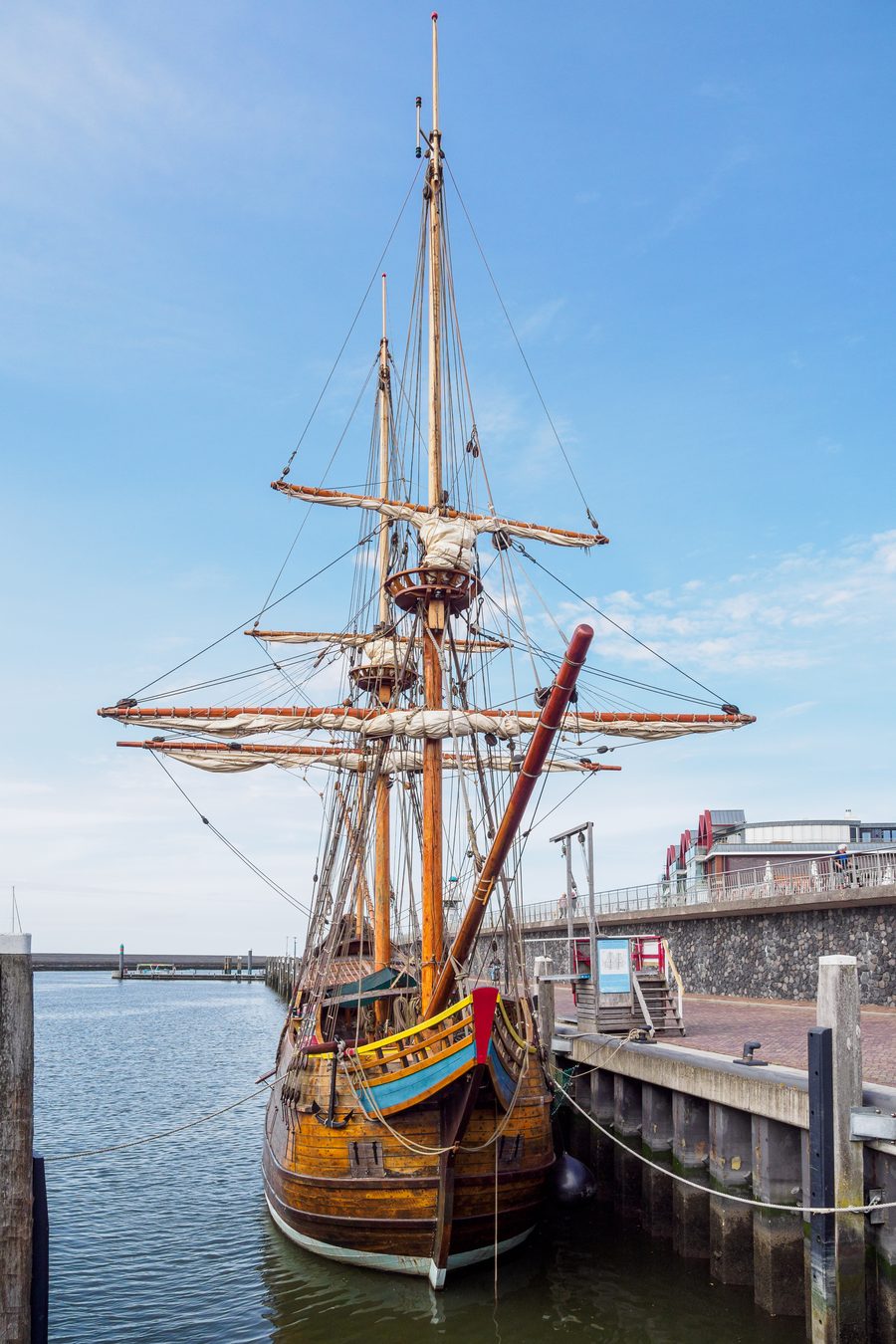 Replica of an expedition ship in the harbor of Harlingen