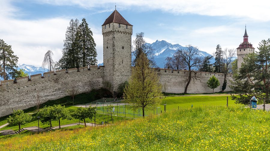 Musegg Wall in Lucerne with Zytturm and Wachturm