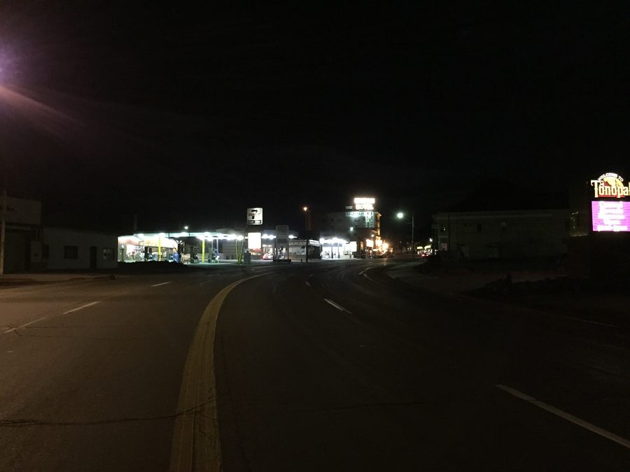 Main Street near Corona Avenue in Tonopah, Nevada, at night