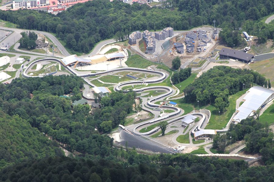Sliding Center Sanki in Krasnaya Polyana, venue for bobsleigh, luge, and skeleton competitions at the 2014 Winter Olympics in Sochi