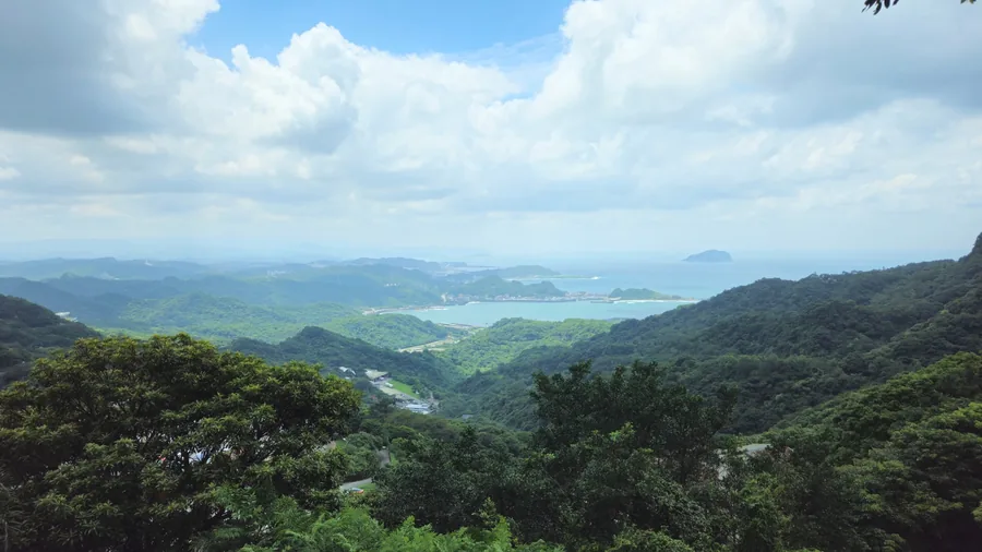 Jiufen with a view of the coastal landscape