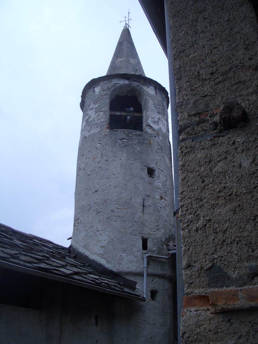 Bell tower of the church of Santa Maria in Doblazio in Pont Canavese
