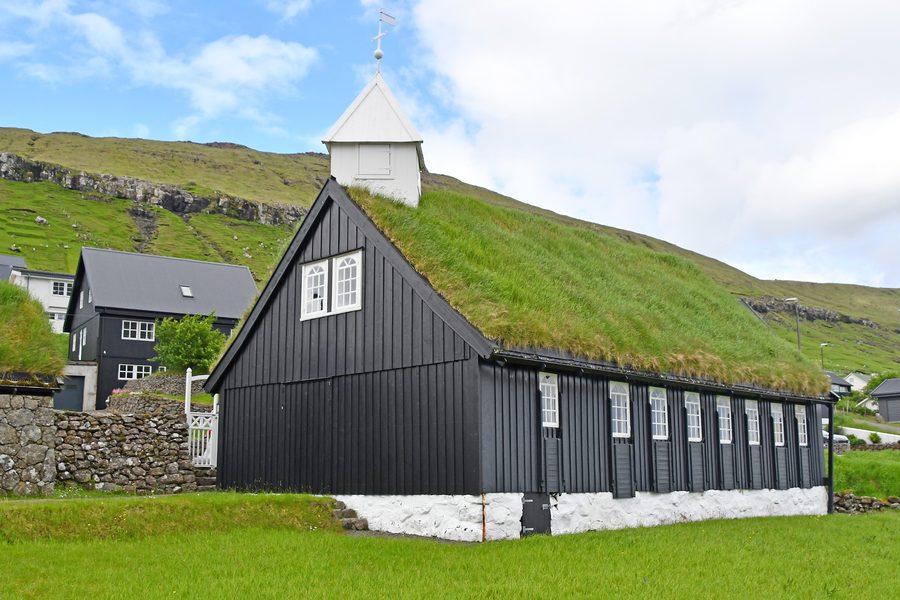 Lutheran church of Kollafjørður in the Faroe Islands