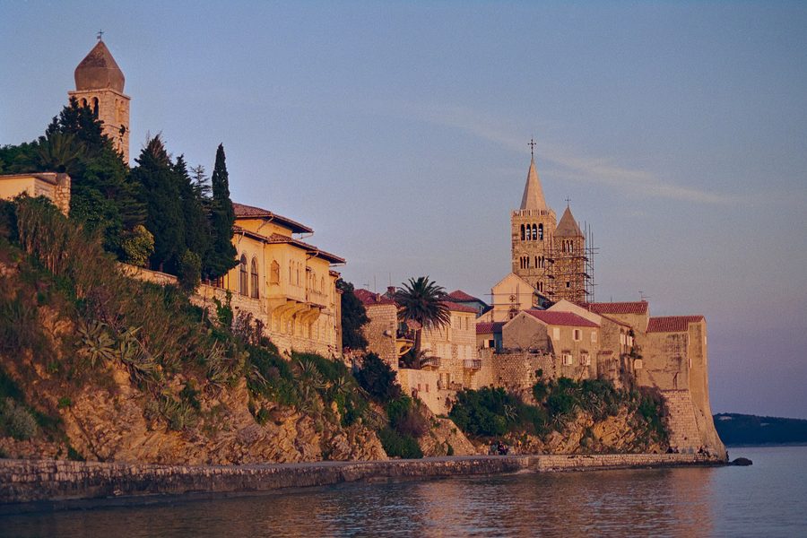 Historic old town of Rab on the island of Rab with a distinctive town silhouette