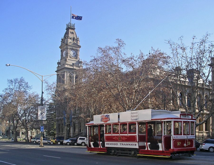 Historic Talking Tram in front of the old post office in Bendigo