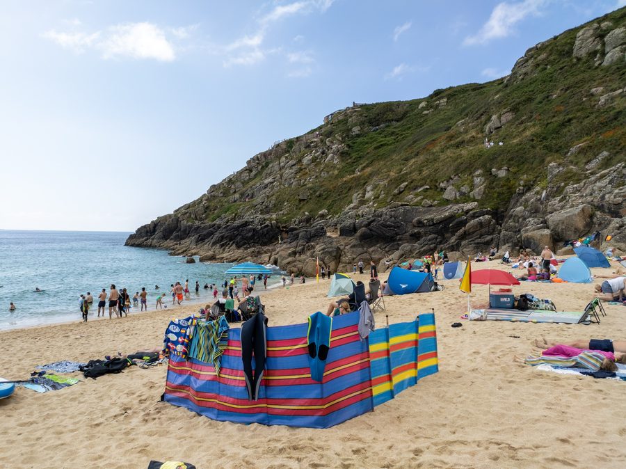 View of Porthcurno beach looking southwest