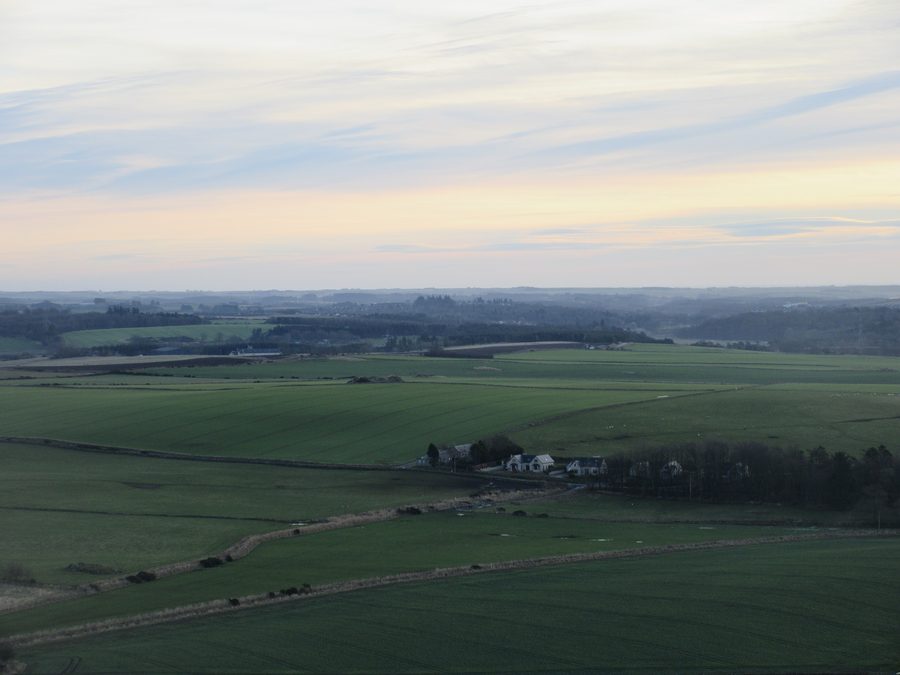 The Ythsie Prop Monument with a view over the landscape of Aberdeenshire