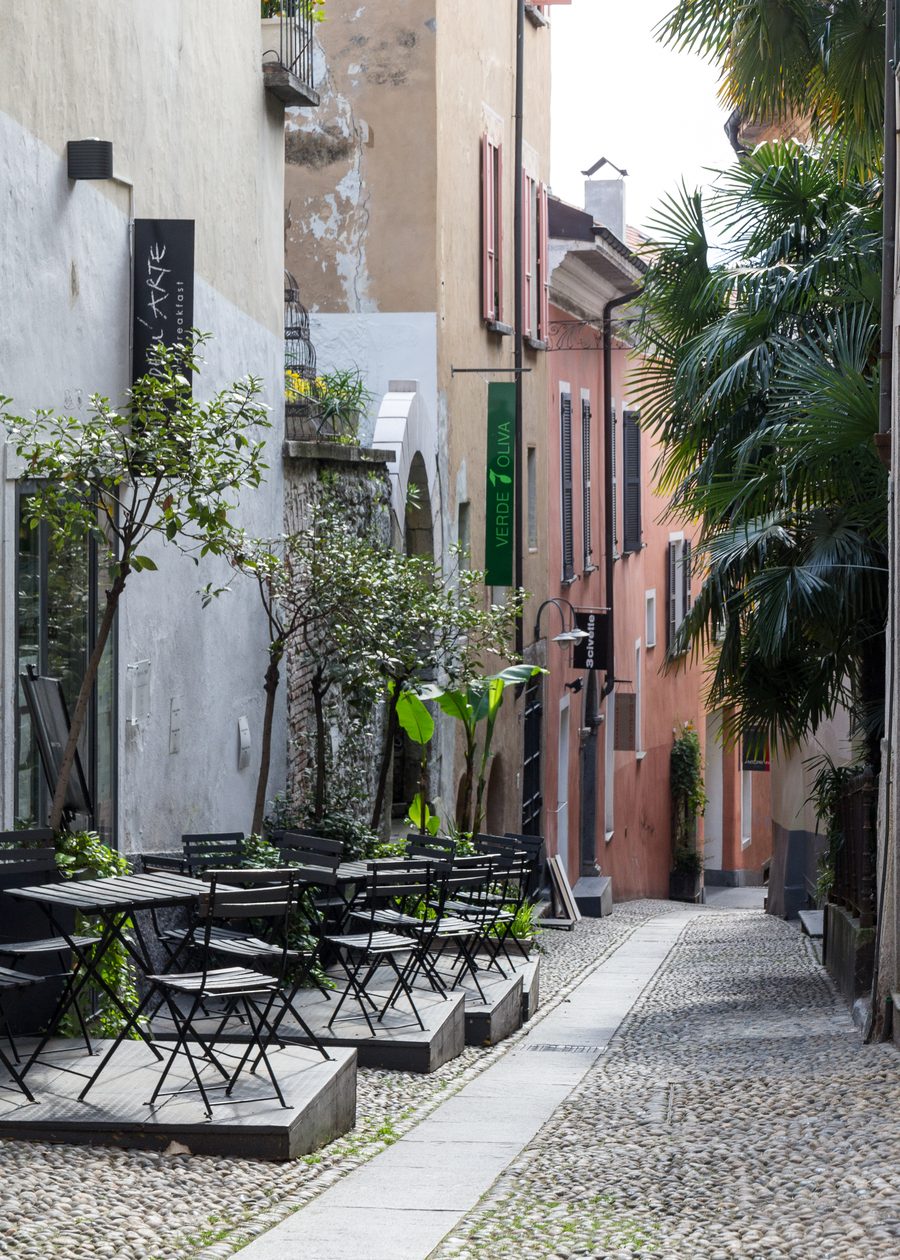Small Via Panigari alley in the old town of Locarno