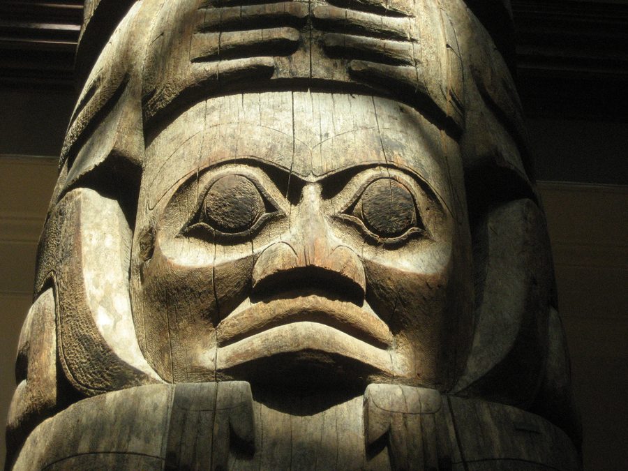A carved Haida totem pole from Tanu.