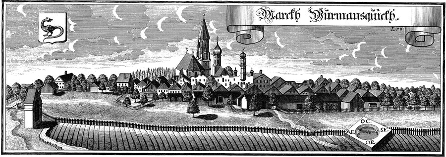 Historic copper engraving of Wurmannsquick as a market town