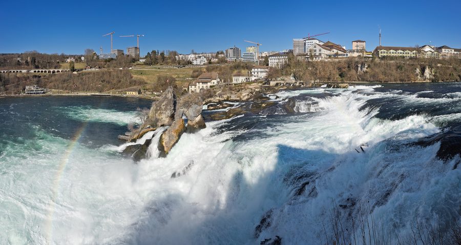 View of the Rhine Falls and Neuhausen am Rheinfall from the south side