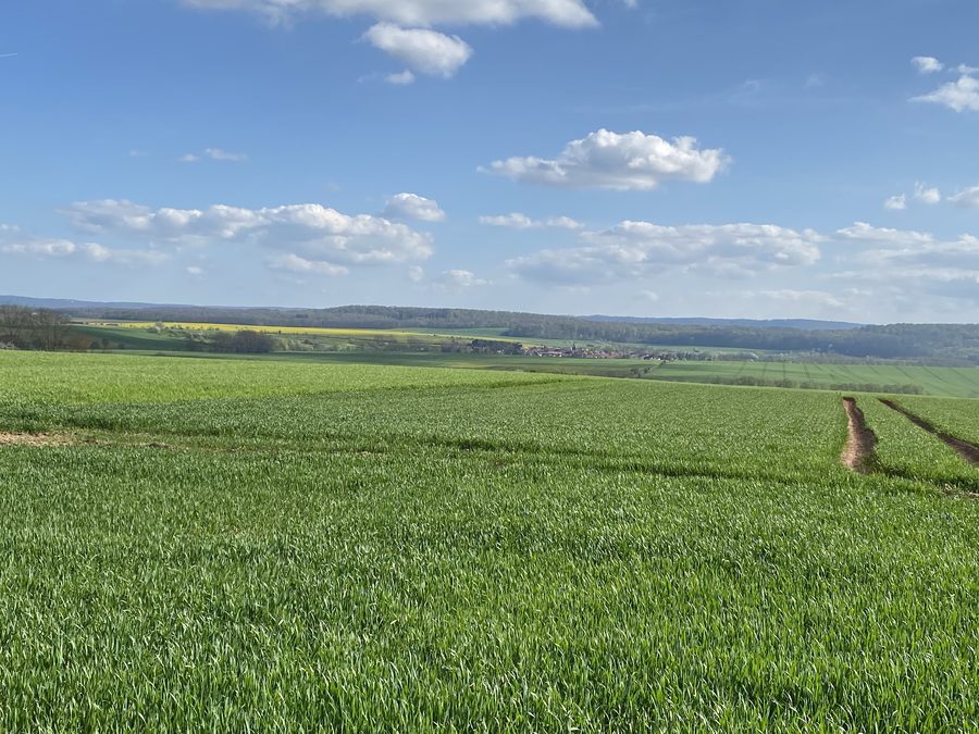 View of Trebra and the upper Helme valley in the Thuringian district of Nordhausen