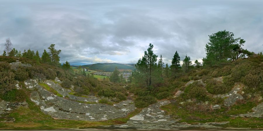 Panoramic view from Craigendarroch over Ballater and the River Dee in Aberdeenshire