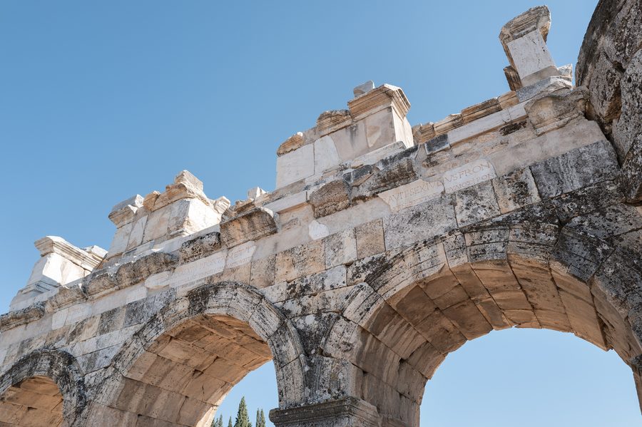 Frontinus Gate at the ancient city of Hierapolis in Pamukkale, Denizli Province
