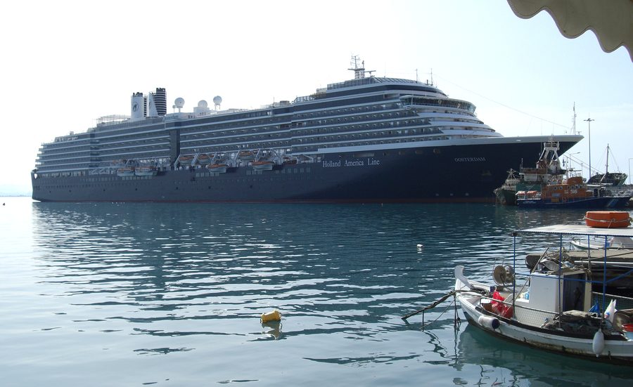 Cruise ship in the harbor of Katakolo on the Ionian coast of Greece