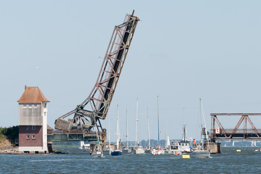Opened Schlei bridge at Lindaunis over the Schlei