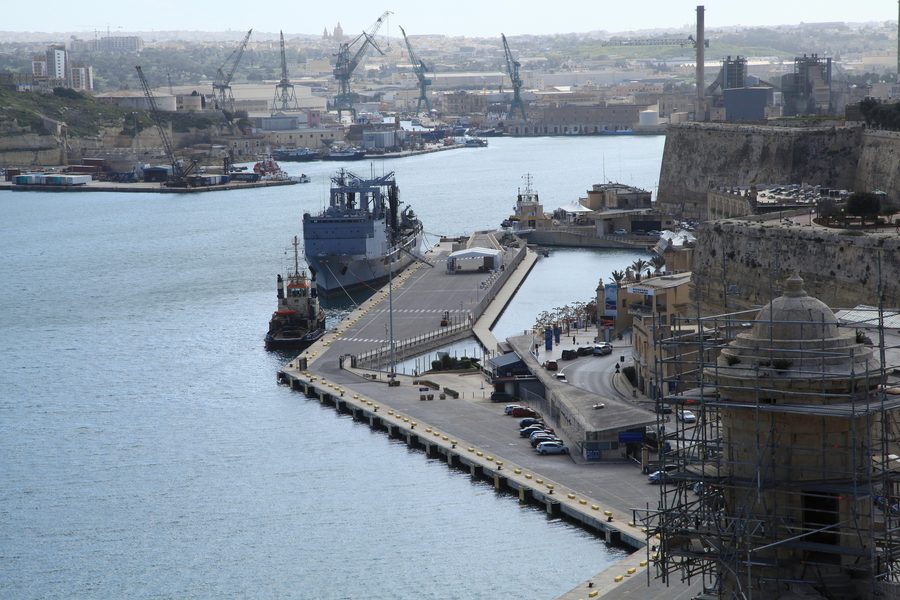 View from the Upper Barrakka Gardens of Valletta and the Grand Harbour