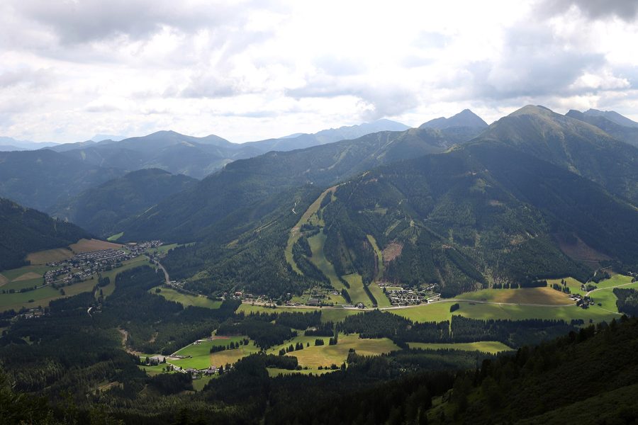 View of Hohentauern in Styria with alpine mountain scenery